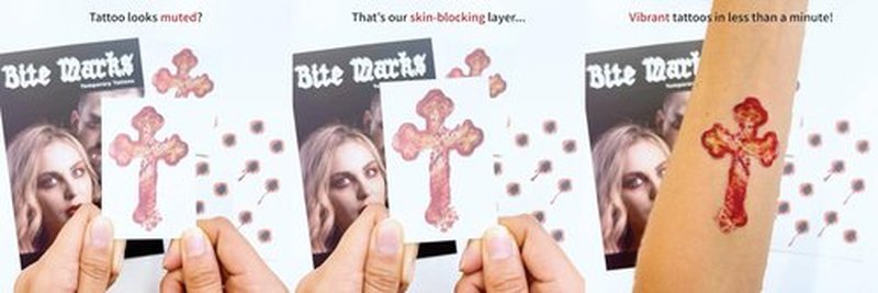 Bite Mark Temporary Tattoo Kits – Vampire Costume Kit - 4pk of Bite Marks & Branded Cross - Easier than Make-Up - MADE in USA (Bite Marks 4pk)