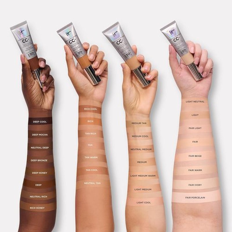 IT Cosmetics CC+ Cream - Full Coverage Foundation with SPF 50+ for Natural Finish | Neutral Tan - 1.08 fl oz & Concealer Brush #7 for Flawless Blending