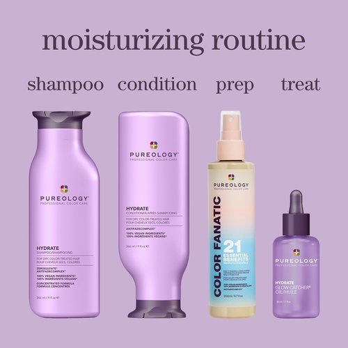 Pureology Hydrate Glow Catcher Hair Oil - Up to 72 Hours of Hydration & Shine, All Day Frizz Control, For Dry Hair, Lightweight Heat Protectant, Color Safe