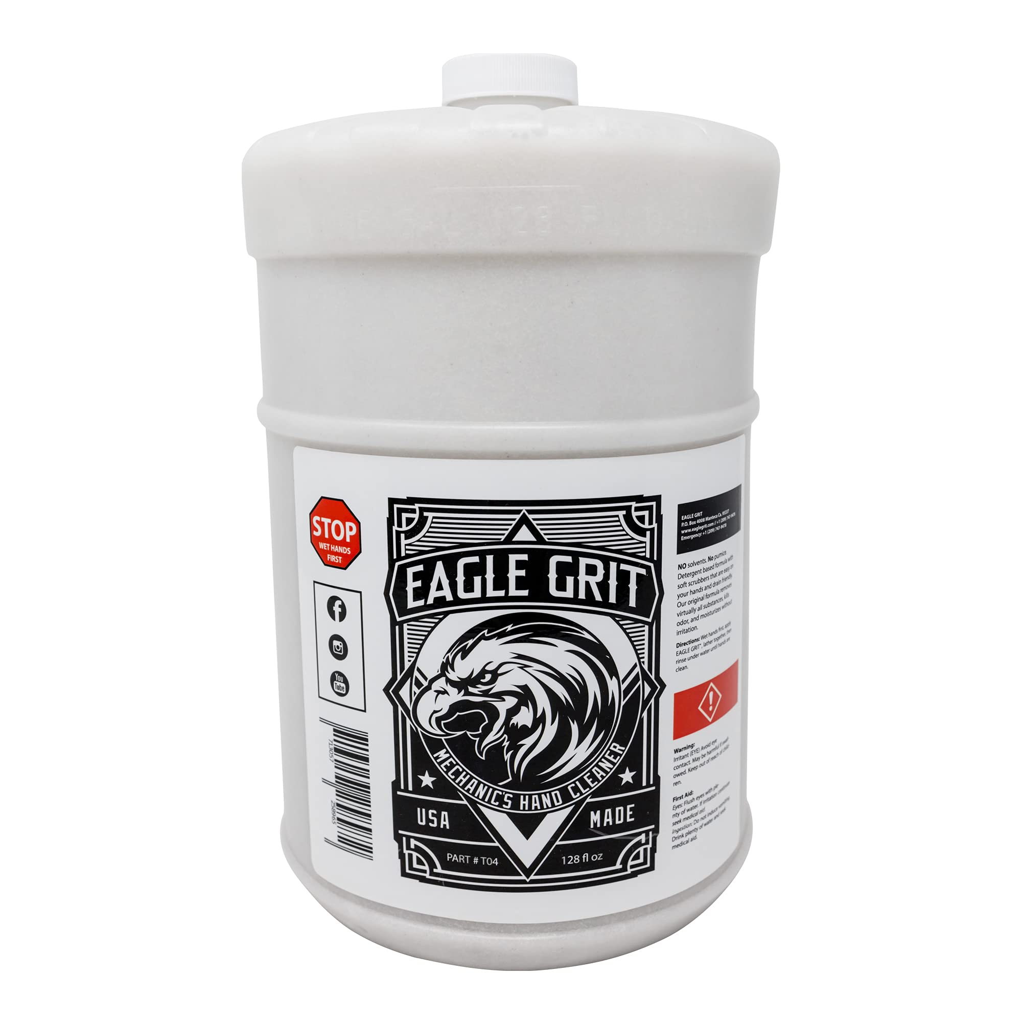 Eagle Grit Heavy Duty Industrial Hand Cleaner – USA Made Mechanic Soap – Silica-Based, Solvent-Free Hand Degreaser – Removes Grease, Oil, Paint, & More – Moisturizing, Eco-Friendly –Gallon Wall Refill