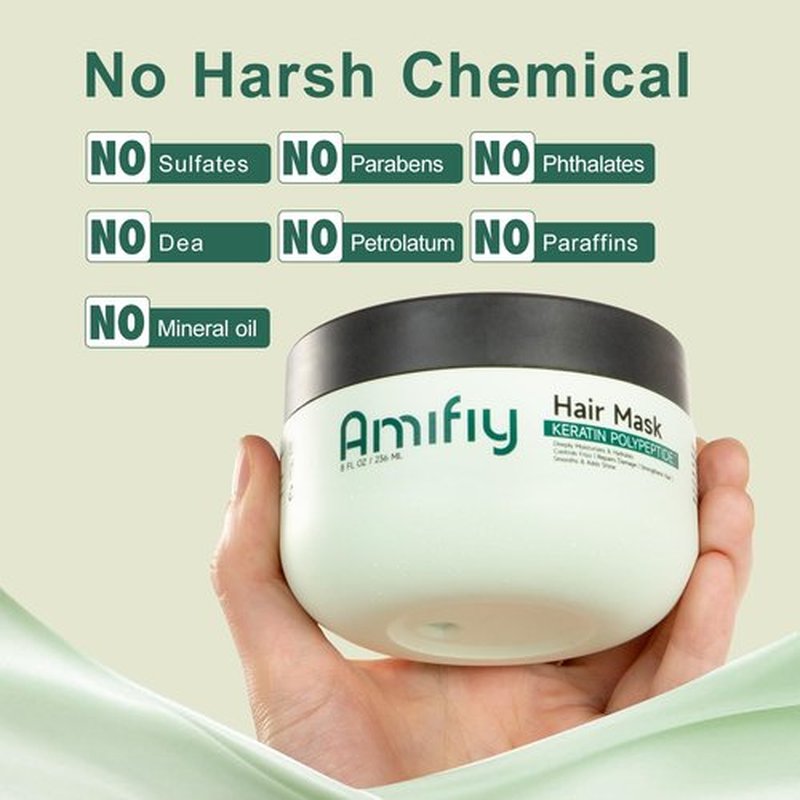 Amifiy Keratin Hair Mask, Multi-care Deep Conditioning Hair Mask for Dry Damaged Hair, Anti-Frizz, Intensive Hydrating & Repairing Deep Conditioner for Strong, Smooth and Silky Hair, 8 Fl Oz
