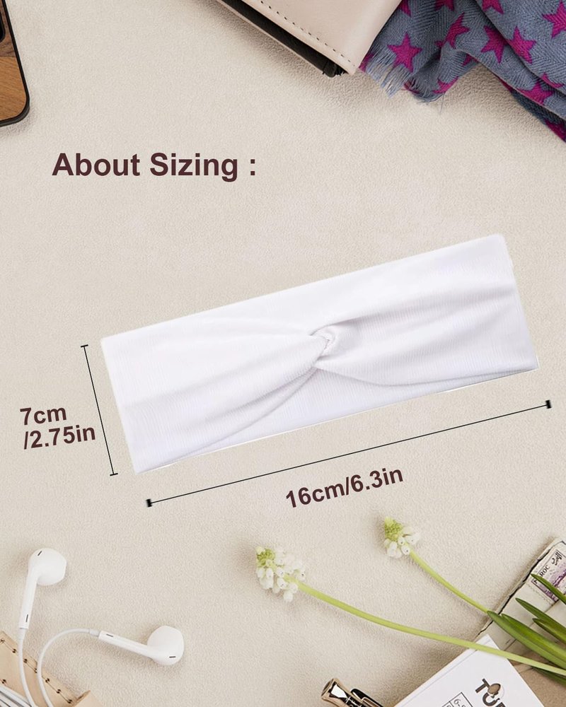 Zilotusnte 10 Pcs Wide Absorbent Sport Headbands for Women, Non-slip, Stretchy, Soft Cotton Twist Knotted Hair Bands for Daily Workout Yoga Running Sports