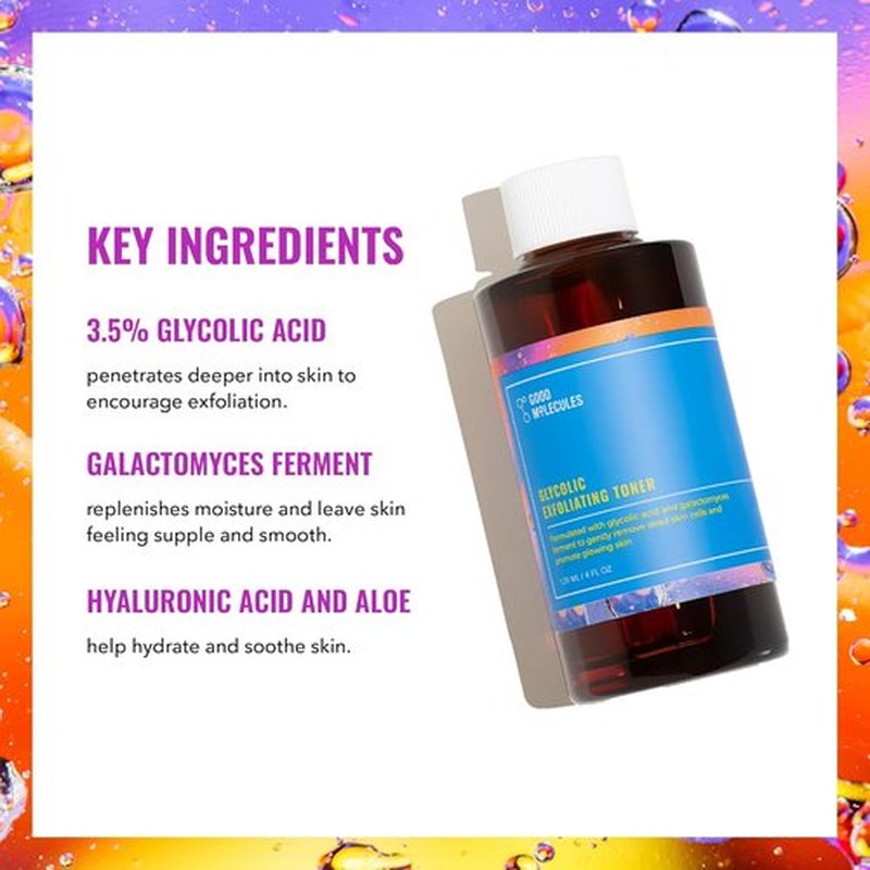 Good Molecules Glycolic Exfoliating Toner - Daily Facial Toner with Hyaluronic & Glycolic Acid for Glowing Skin
