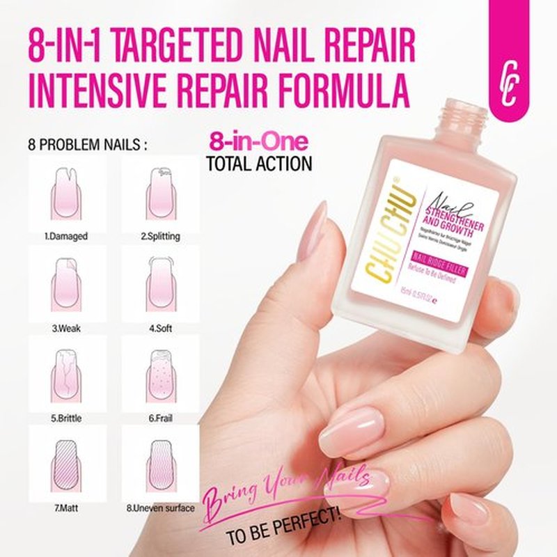 Protein Nail Strengthener for Gel Enthusiasts: Repair Thin Weak Peeling Nails After Acrylics Gel Removal - Nude Nail Hardener and Growth Treatment Ridge Filler Nude Polish