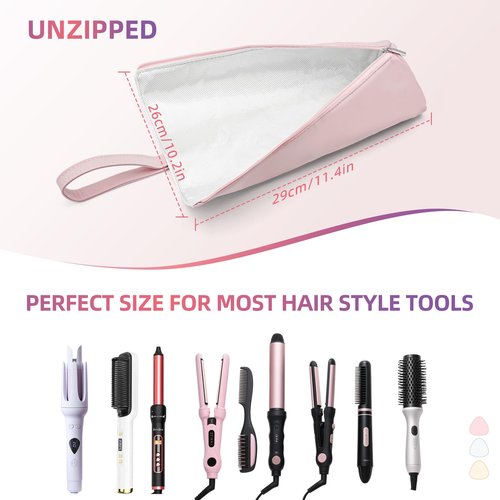 Aenfaiy 2-in-1 Heat Resistant Mat & Bag for Hair Styling Tools, Hanging Curling Iron Holder Flat Iron Holder with Zip, Portable Hot Hair Tools Travel Bag, Hair Straightener Mat Pouch for Countertop