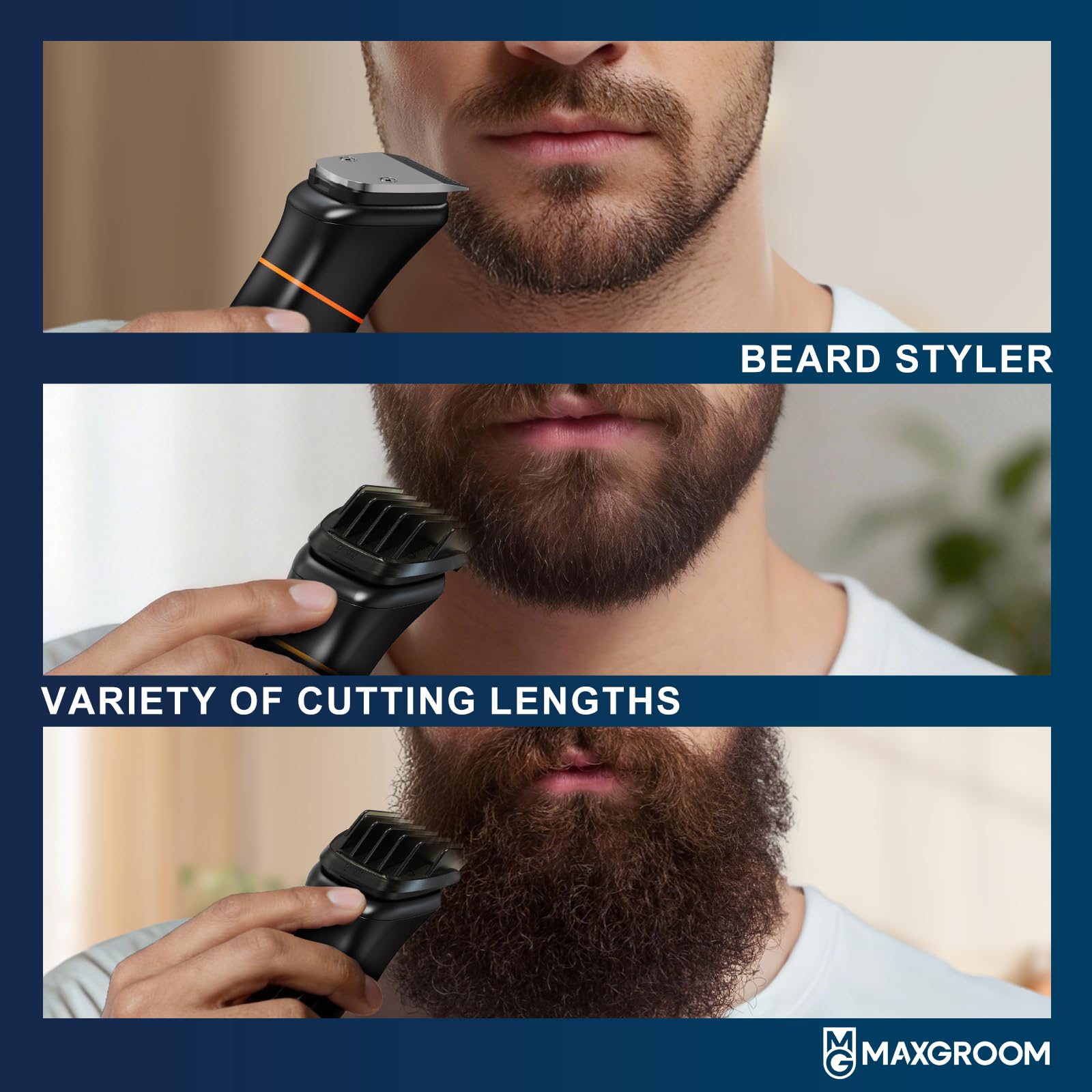 MAXGROOM 6 in 1 Beard Trimmer for Men, Waterproof Cordless Electric Razor Shaver, Men's Grooming Kit for Mustache, Hair, Face, Nose and Body, USB Recharge Dock - Silver
