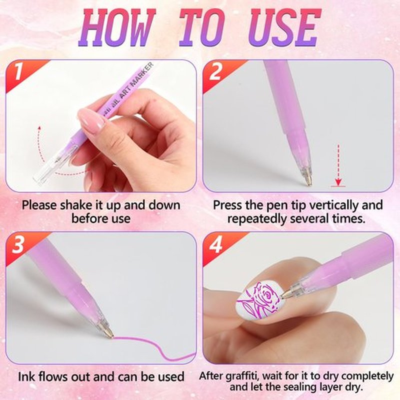 12 Color Nail Art Pens Set, 3D Quick-Dry 1 MM Nail Polish Pens, Nail Art Painted Pen Kit, DIY Nail Art Marker Graffiti Dotting Pen, for Nails Art Design Manicure Nail DIY Decoration (B)