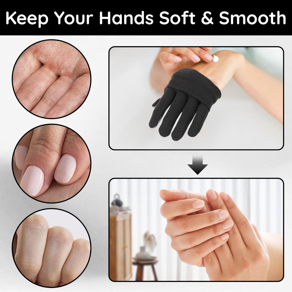 Segbeauty 8 Counts Black Cotton Gloves Touchscreen for Women and Men, 4 Pairs Hand Moisturizer Gloves with Elastic Band, Soft Sleeping Glove for Dry Hands Overnight, Spa Lotion Cotton Glove Liners