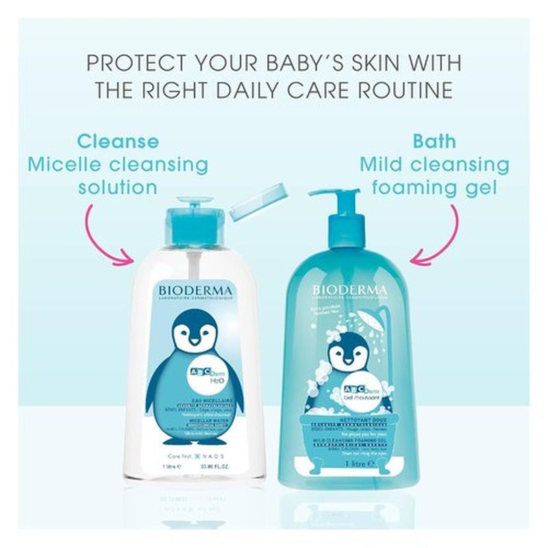 Bioderma - ABCDerm H20 Baby Cleansing Wipes - Biodegradable & Gentle for Newborns & Kids