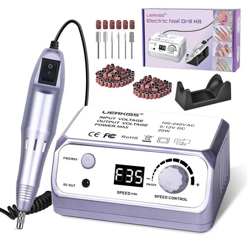 LIERKISS Nail Drill 35000RPM Electric Nail File Drill Nails Machine - Professional Nails Drill with 100pcs Sanding Bands and Nail Drill Bits for Acrylic, Gel Nail Manicure & Pedicure