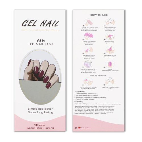 JMEOWIO Gel Nail Stickers Wine Red Semi Cured Gel Nail Strips Wraps UV/LED Nails Art Design Decoration Accessories
