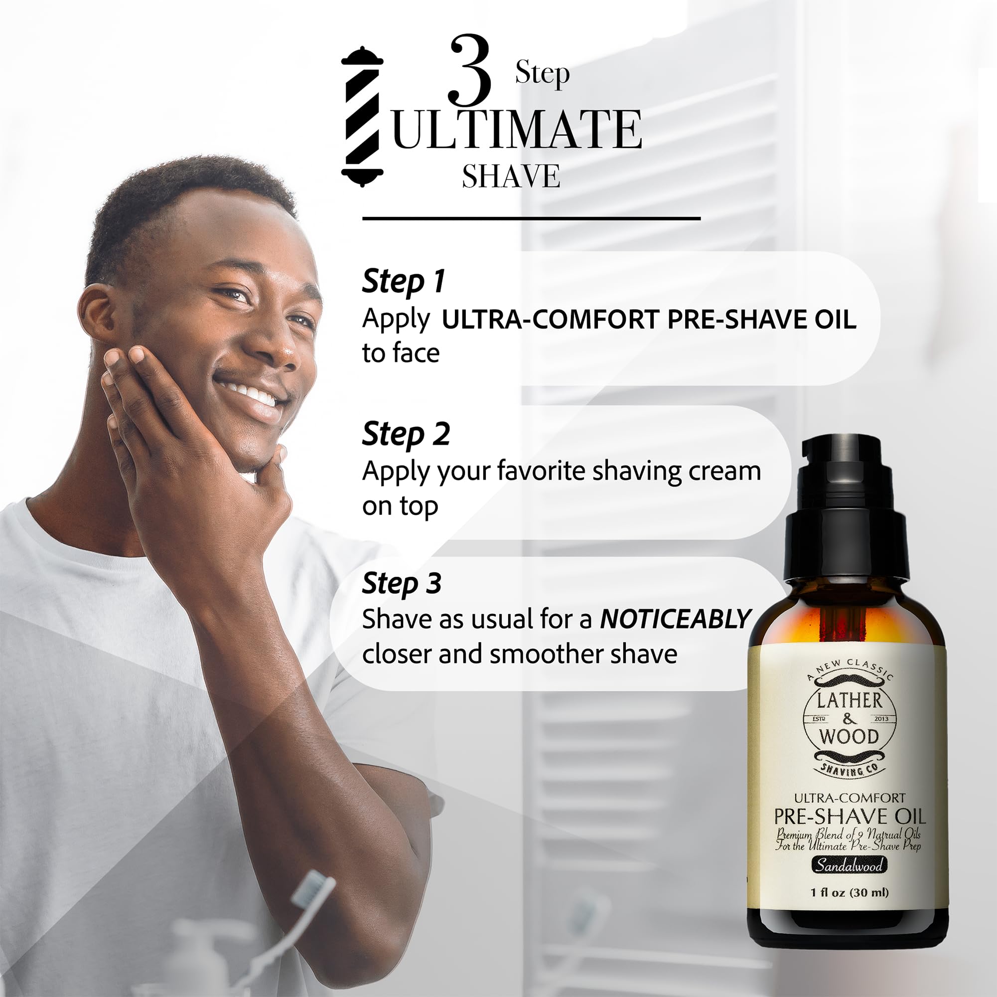 Best Pre-Shave Oil, Sandalwood, Premium Shaving Oil for Effortless Smooth Irritation-free Shave. 1 Oz