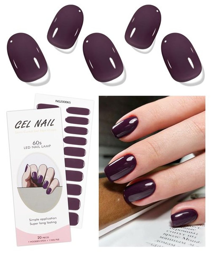 JMEOWIO Gel Nail Stickers Wine Red Purple Semi Cured Gel Nail Strips Wraps UV/LED Nails Art Design Decoration Accessories
