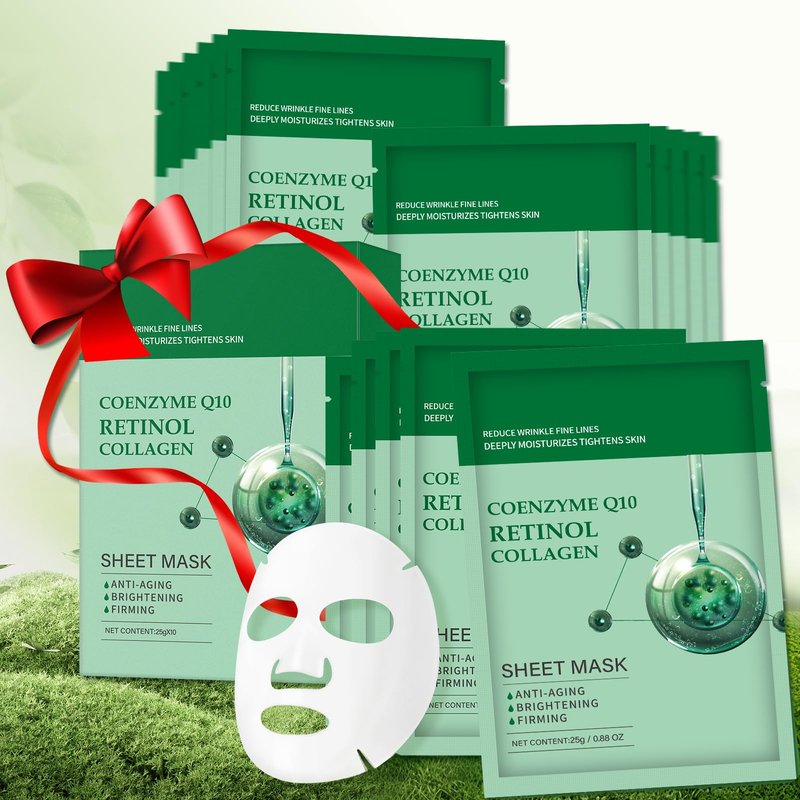 YAFUSIPE Collagen Face Sheet Mask Anti Aging Skin Care Mask Sheets Collagen Sheets Pack With Retinol Sheet Facial Masks Bulk, Face Masks Beauty for Women Fine Lines Wrinkle Moisturizing 10 Pack