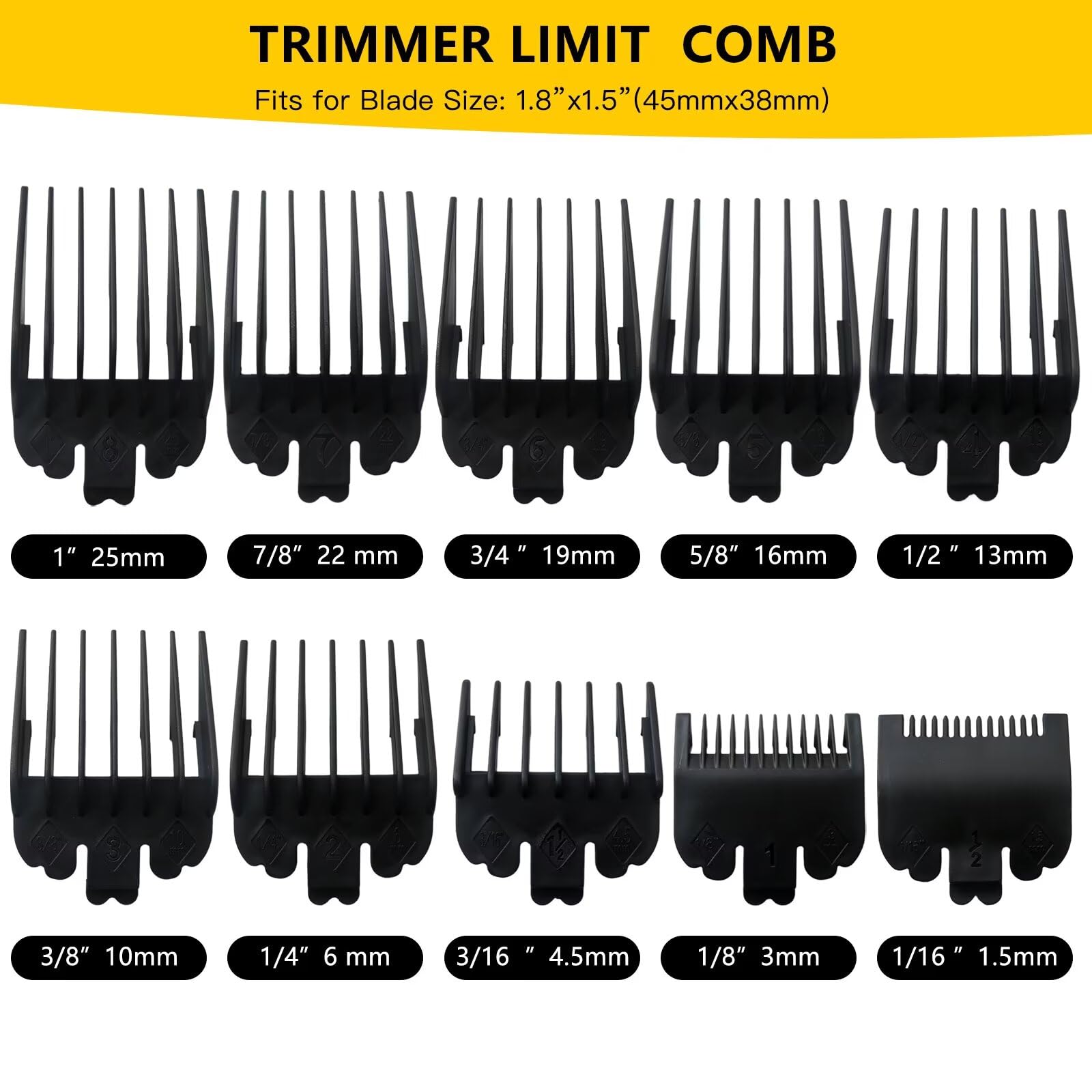 10 Pack Clipper Guards Set Replacement Fits for TPOB Slime2-1/16" to 1", Black, Updated by Loner
