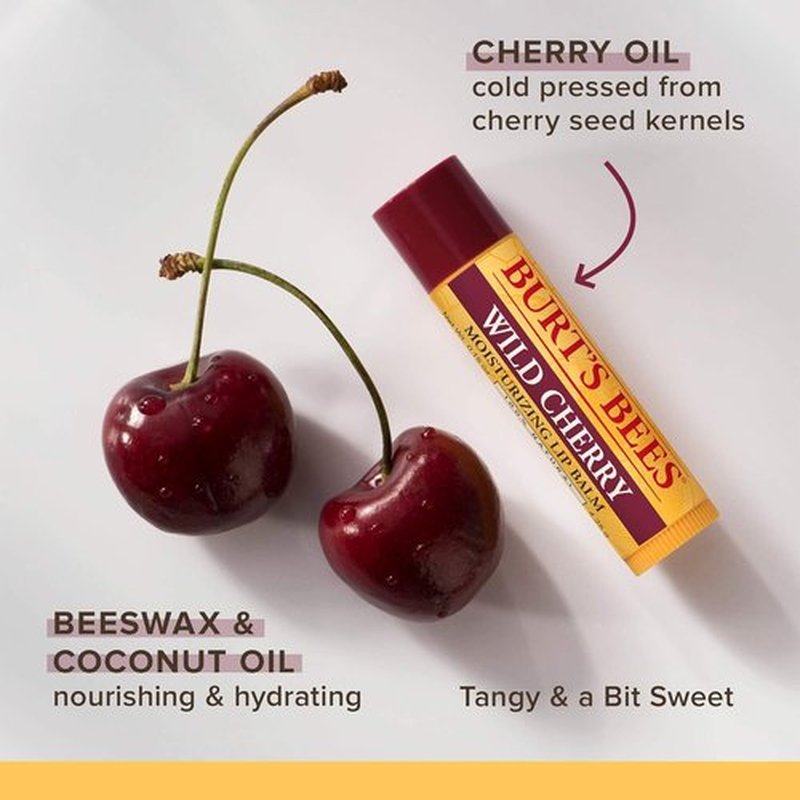 Burt's Bees Wild Cherry Lip Balm - Moisturizing Formula | 0.15 Ounce for Soft Lips