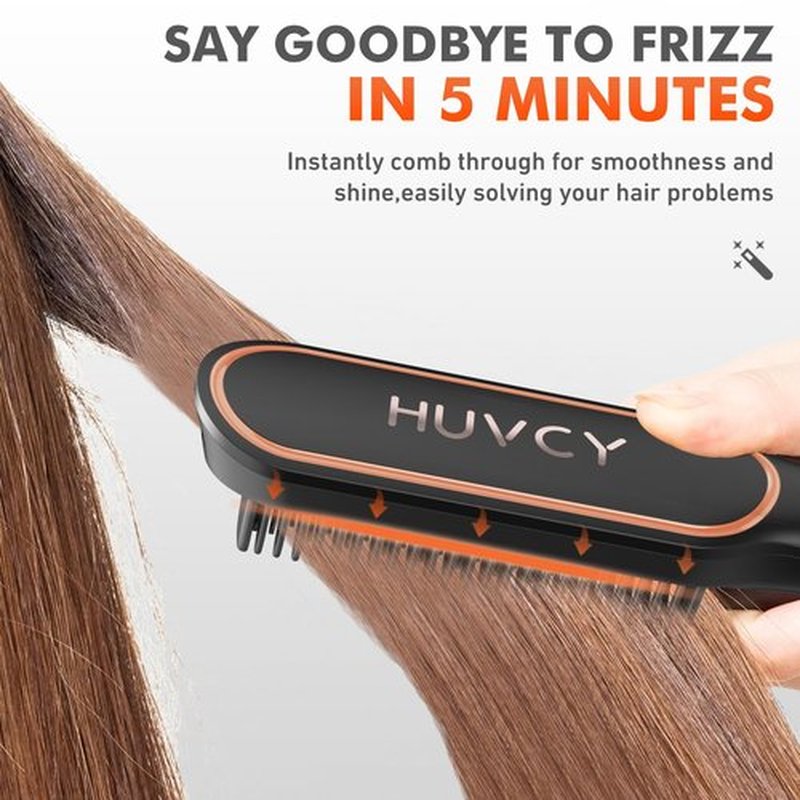 HUVCY Hair Straightener Brush, Electric straightening Brush with Ceramic Quick Heating, Hair Straightener for Women,Dual Voltage Thermal straighetner Comb,Anti-Scald Safety Design