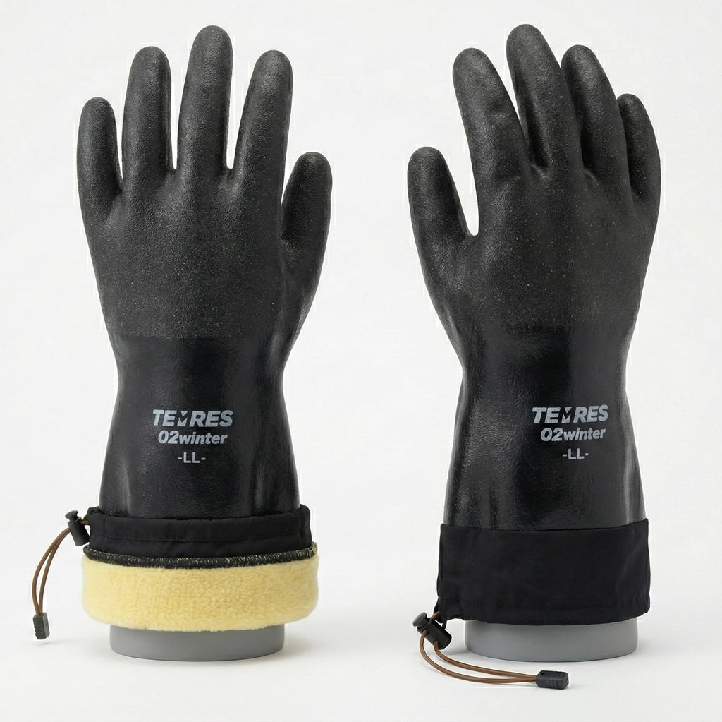 SHOWA TEMRES 282-02 Waterproof Insulated Winter Work Gloves, Breathable Polyurethane, Integrated Drawstring Gaiter Snow Cuff, Thermal Fleece for Skiing, Ice Fishing, Black, Large, 1 Pair