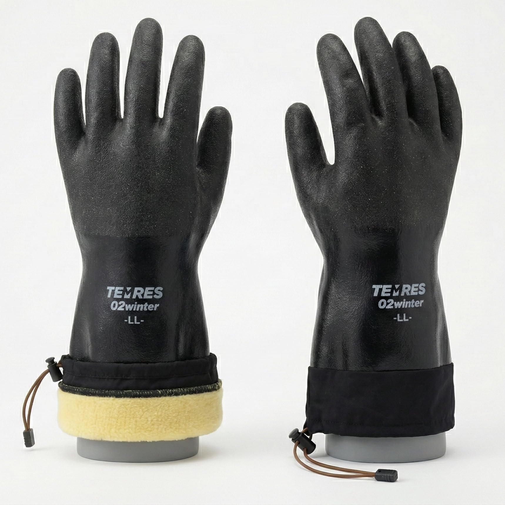 SHOWA TEMRES 282-02 Waterproof Insulated Winter Work Gloves, Breathable Polyurethane, Integrated Drawstring Gaiter Snow Cuff, Thermal Fleece for Skiing, Ice Fishing, Black, Large, 1 Pair