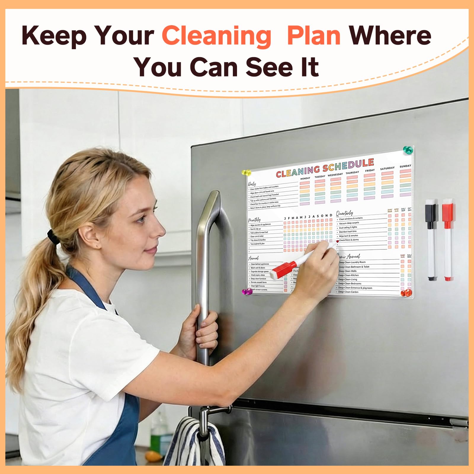 ADHD Cleaning Planner, Dry-Erase Sleeve + Paper Pages, Removable Ring Binder, Daily,Weekly,Monthly Plans, Cleaning Schedule and Checklist, ADHD Planner for Adults Women