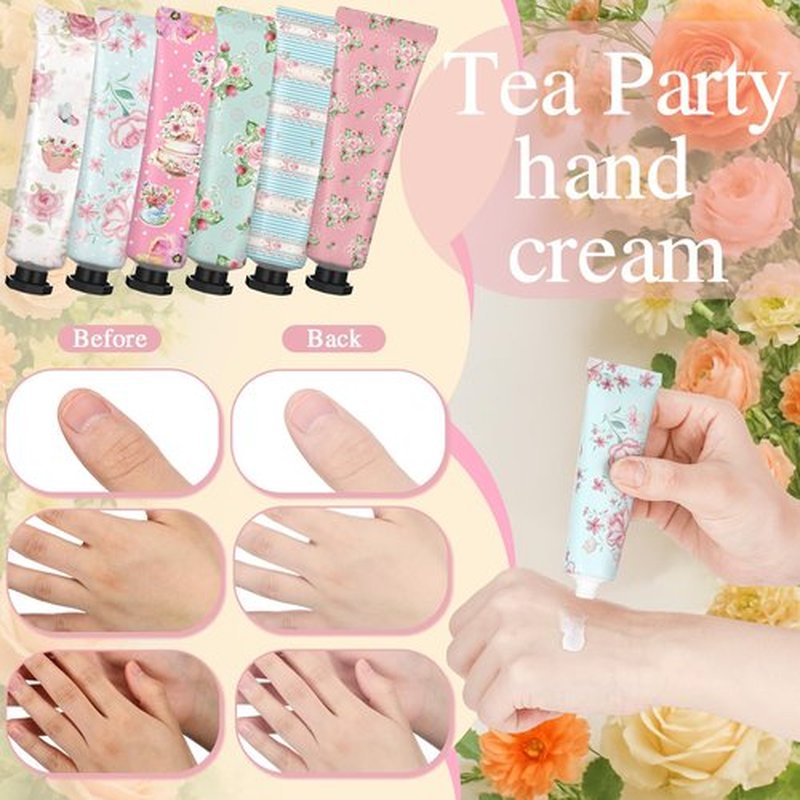 Swiffen Tea Party Hand Cream Gift Set Wonderland Floral Tea Party Favor Flower Moisturizing Hand Lotion Bulk Dry Cracked Care Cream Teapot Favor Boxes Treat Gift Goodie for Baby Shower, 30 ml(12 Pcs)