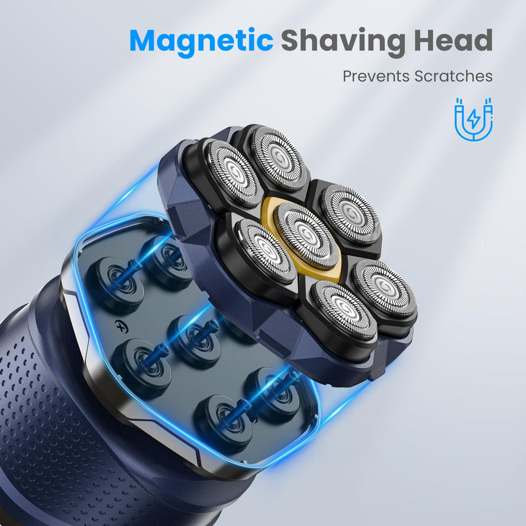Phisco Bald Head Shaver with Travel Case & USB-C Charging, Electric Razor for Men, Cordless, Wet/Dry Waterproof, Rotary Shaver