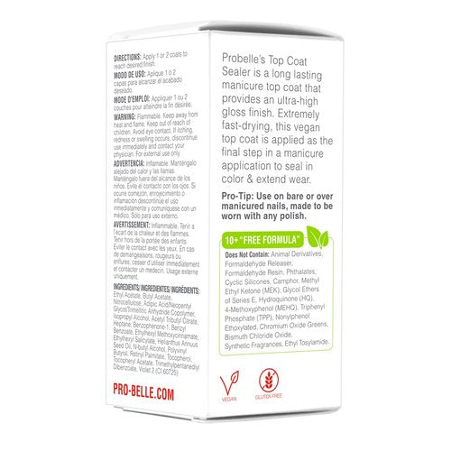 Probelle Top Coat Sealer, Quick Dry Nail Polish Top Coat, High Shine Glossy Nail Finish, Instantly Forms Clear Barrier For Enamel Protection, Fast Dry Manicure, Long Lasting Results, 0.5 fl oz/ 15 mL