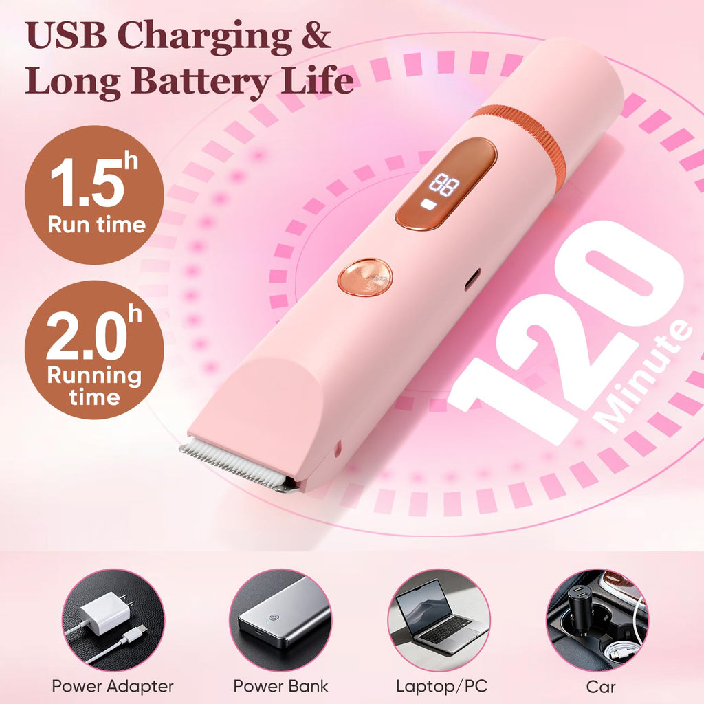 2-in-1 Women's Bikini Trimmer, Dual-Head Facial Shaver & Body Trimmer, IPX7 Waterproof Design Wet & Dry Use