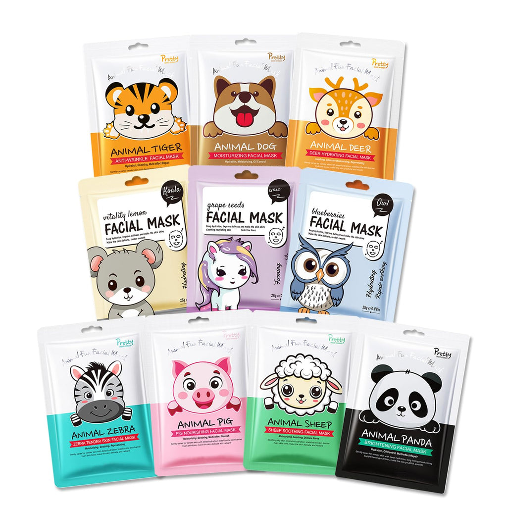Aaiffey 10 Pack Kids Face Mask Spa,Animal Character Sheet Facial Mask for Kids Skin Care Deep Hyrating,Girls Night Party Face Mask Set for All Skin Types,Birthday Christmas Gifts