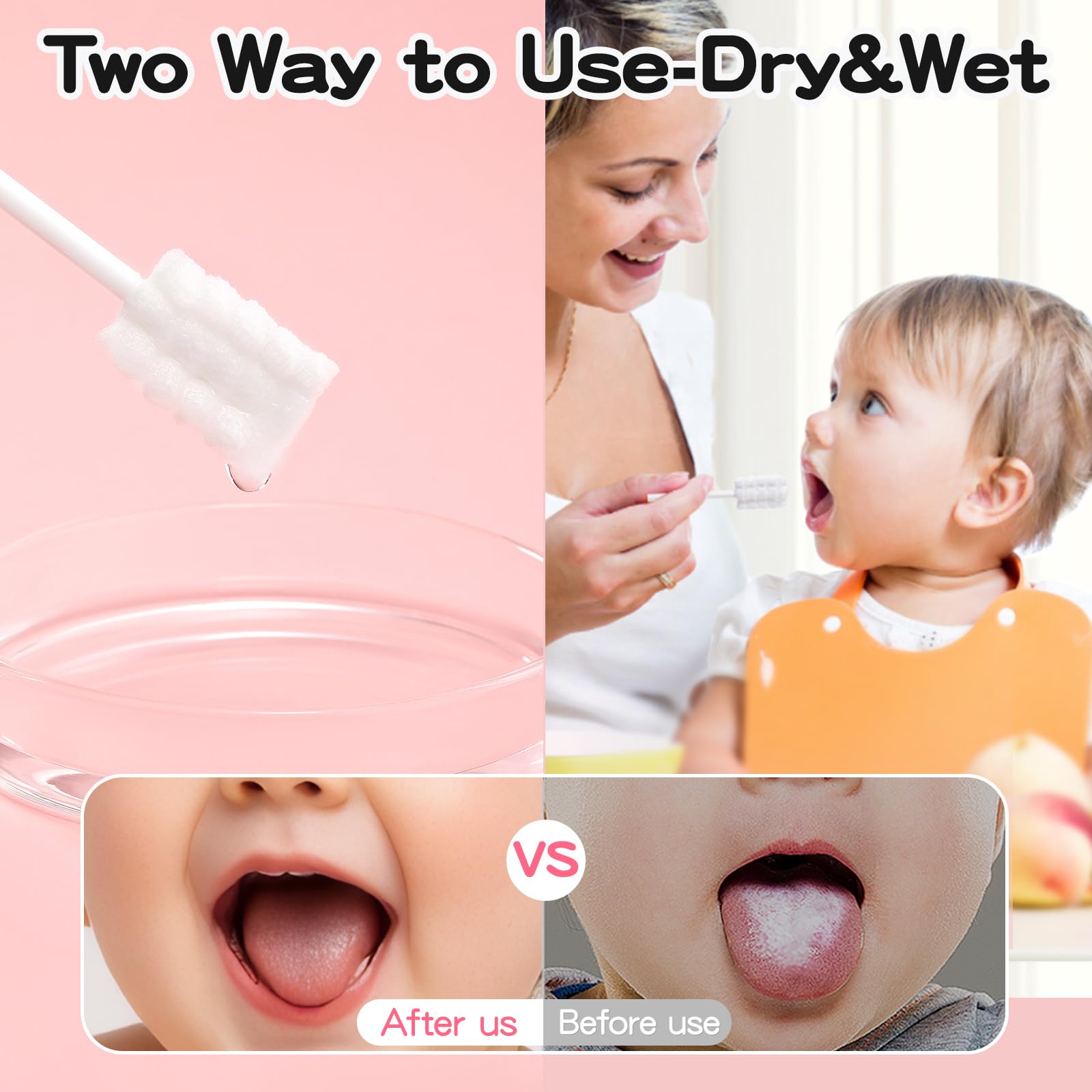 RoseFish 50Pcs Baby Tongue Cleaner for 0-36 Month No Glue Disposable Baby Mouth Oral Cleaner Infant Toothbrush Gum Cleaner 3D Soft Infant Tongue Cleaner+1PCS Finger Toothbrush