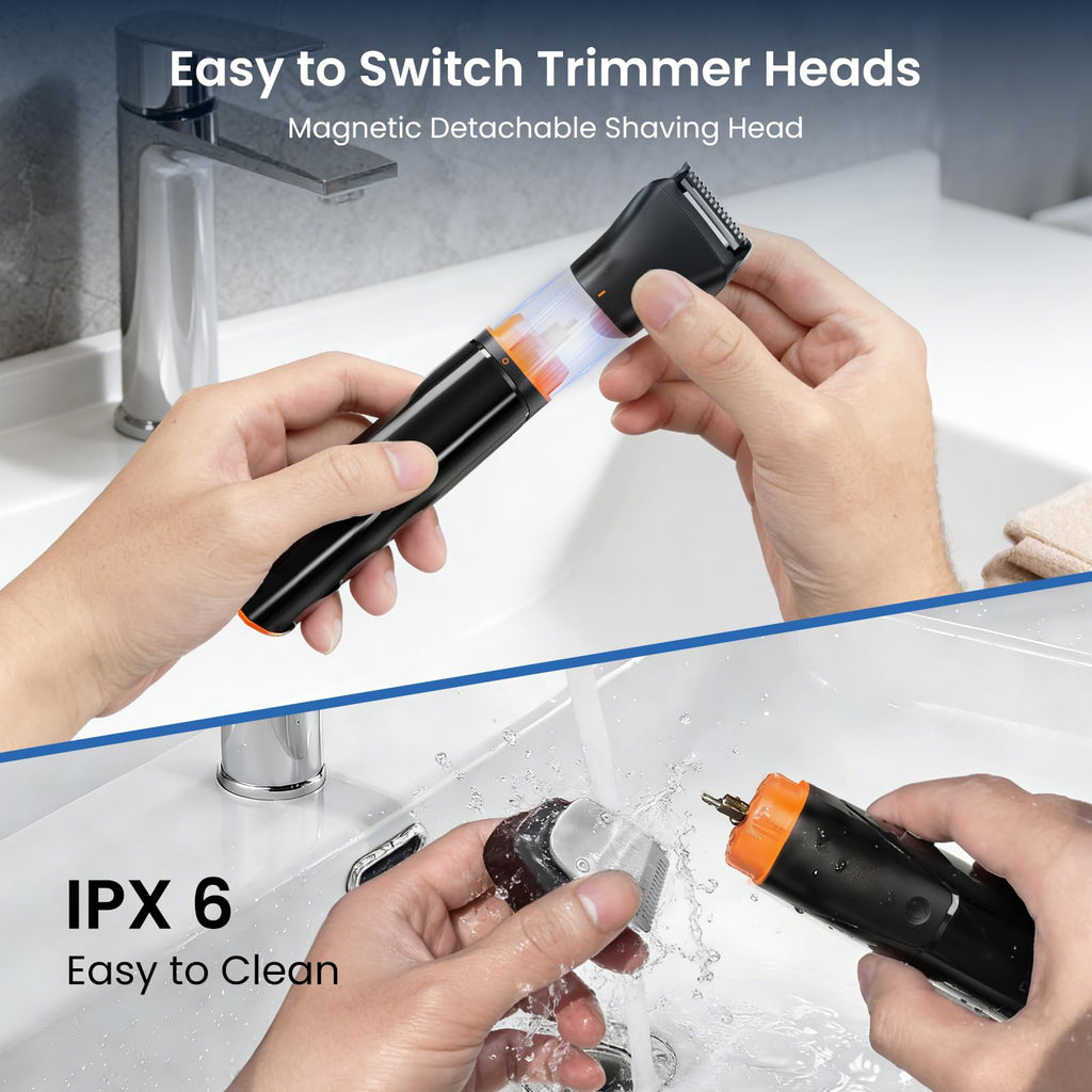 MAXGROOM 6 in 1 Beard Trimmer for Men, Waterproof Cordless Electric Razor Shaver, Men's Grooming Kit for Mustache, Hair, Face, Nose and Body, USB Recharge Dock - Silver