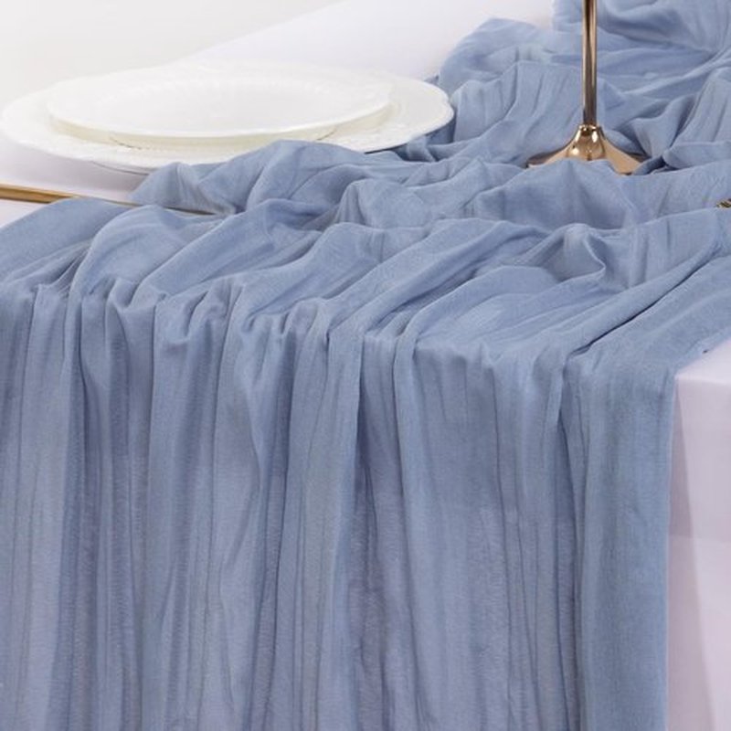 Socomi Cheesecloth Table Runner - Dusty Blue 120 Inch | 15pcs Boho Rustic Decor for Weddings & Events