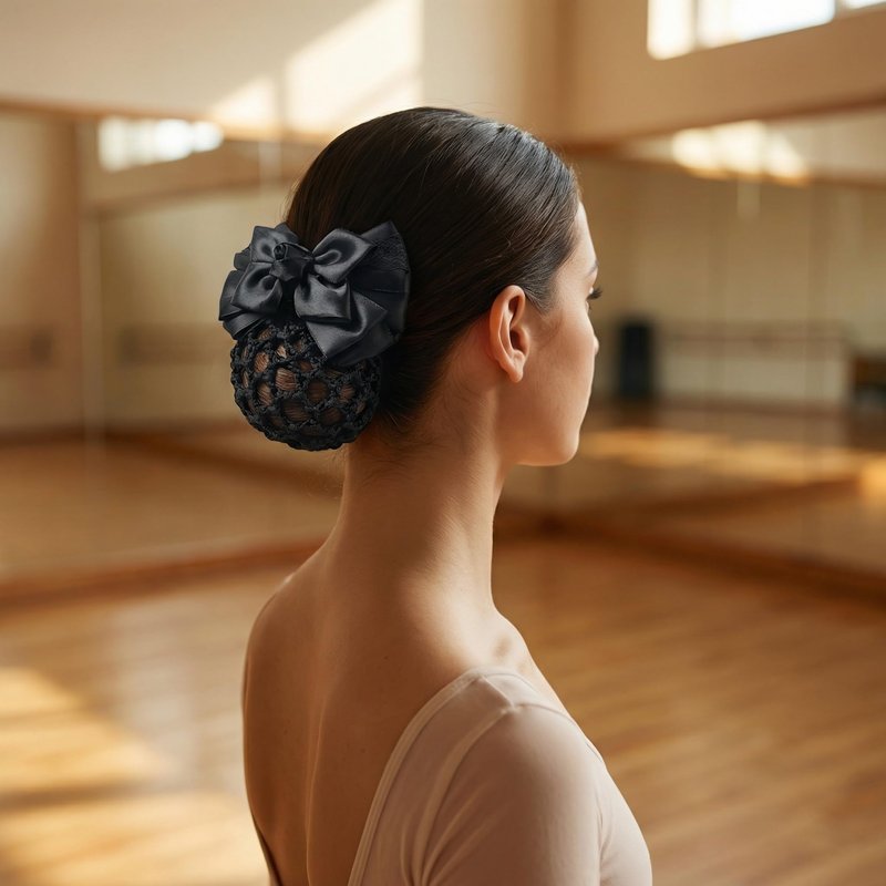 Women Bowknot Snood Net Barrette Hair Clip Bun Cover Hairnet Satin Bow Barrette French Hair Clips Ribbon Flower Hair Accessories for Stewardess Banks Hotels Restaurant Staff (Black)