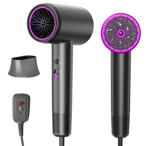 Hair Dryer, 3 Min Fast Drying-110000 RPM Professional High Speed Blow Dryer 200 Millions Negative Ionic Care Hair Dryer, Low Noise Thermo-Control Hairdryer, Travel with Secure Lock Nozzle (Black)