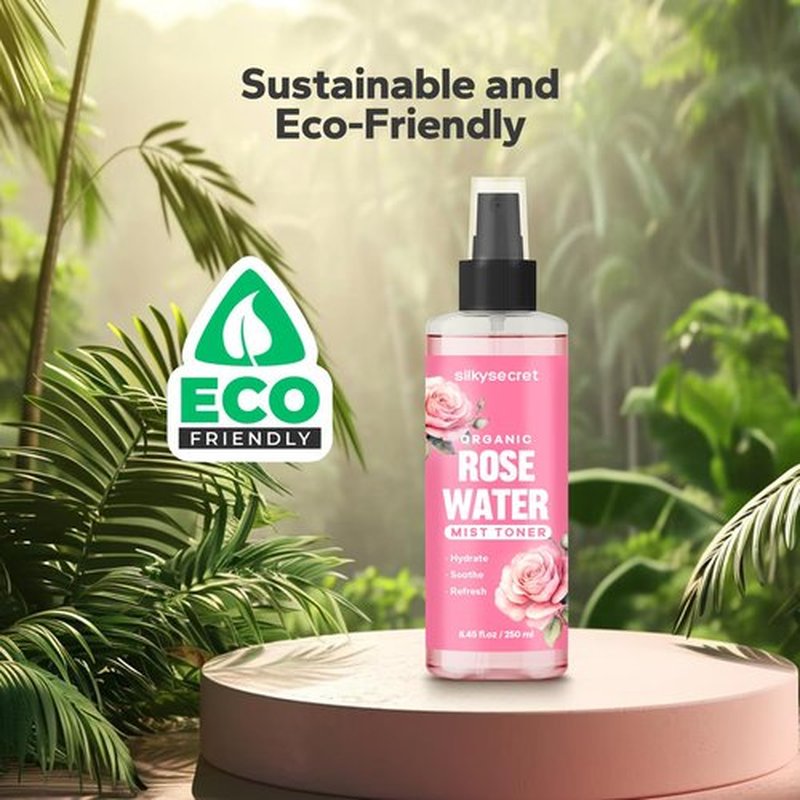 SilkySecret Organic Rose Water Spray (8.45 Fl Oz), Rosewater Spray for Face & Hair, Rose Water for Skin Care