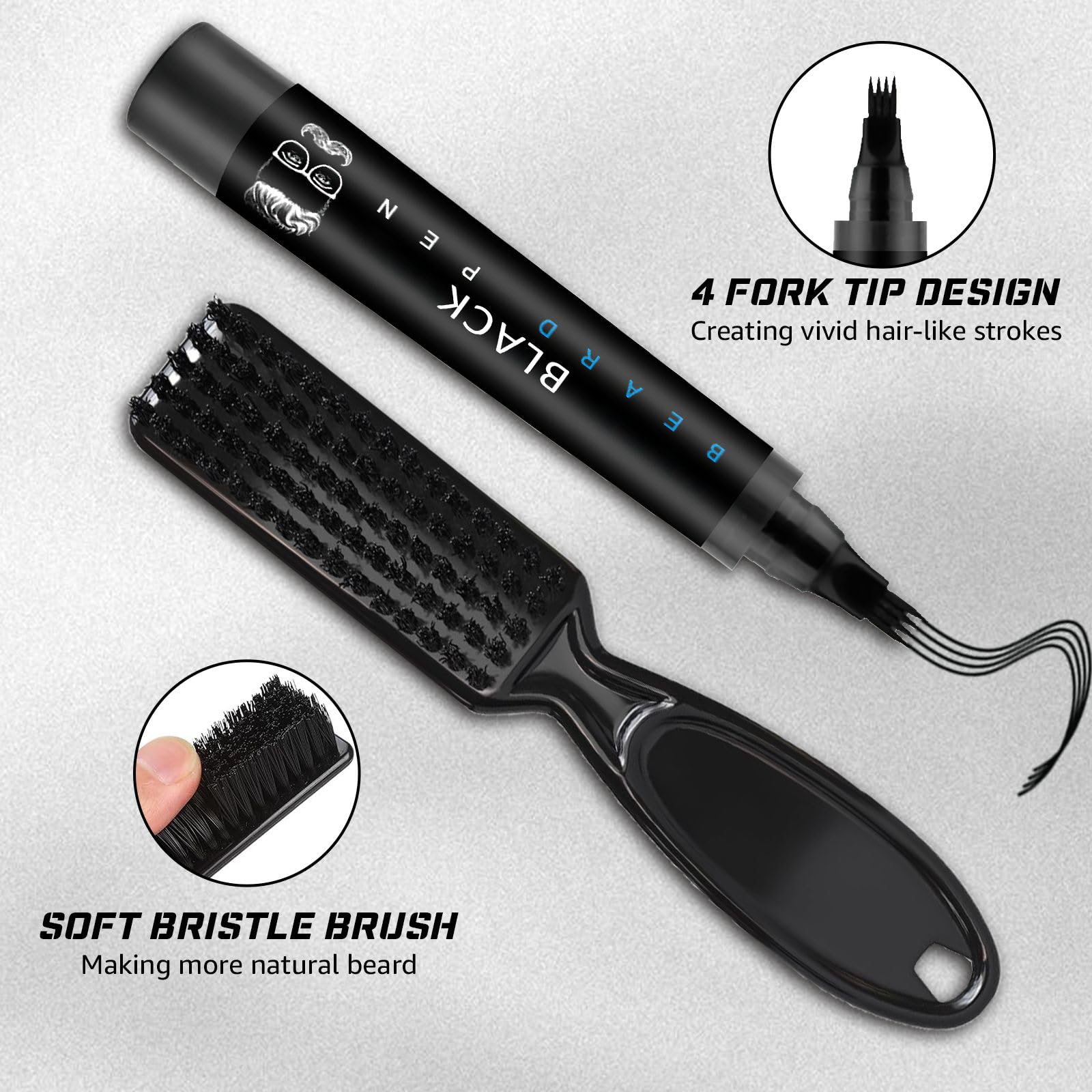 Beard Pencil Filler for Men Black - Beard Pen with Brush, Barber Pencil Smudge-proof & Water-proof Mens Grooming Kits Creating Natural Beard Color, Gifts for Men (Black)