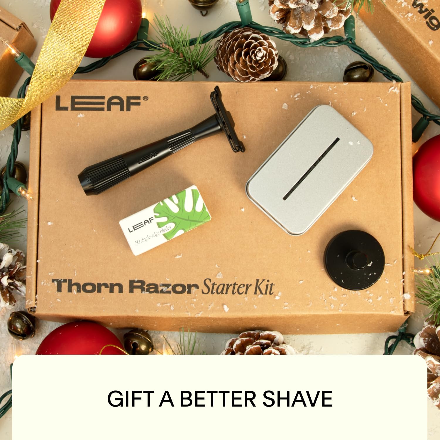 Leaf Shave | The Thorn Razor Set, Mercury - Includes Thorn Razor, Matching Stand, 50-Pack of Single-Edge Blade Refills, and Blade Bank