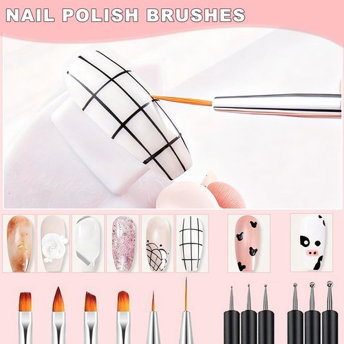 JFIYUOMCI 10Pcs Ombre Nail Brush Set, Silicone Chrome Powder Brush for Blooming & Aura Nails, French Tip Manicure, Nail Palette | Mixing Rod | Gradient Painting Pen Acrylic Nails Polish Design Tools