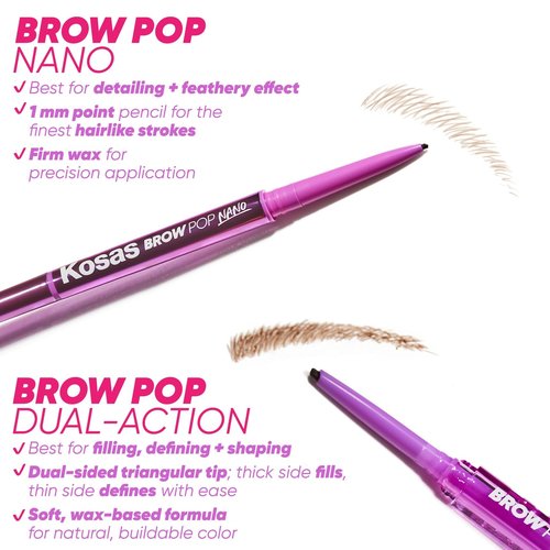 Kosas Brow Pop Eyebrow Pencil – Brow Pencil with Spoolie, Medium Chocolate Brown