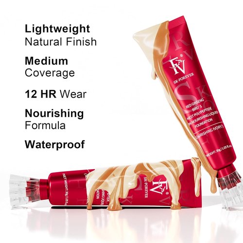 FV Waterproof Liquid Foundation - Hydrating, Long-Lasting Makeup for Normal & Dry Skin | Nourishing Ivory, 30ml
