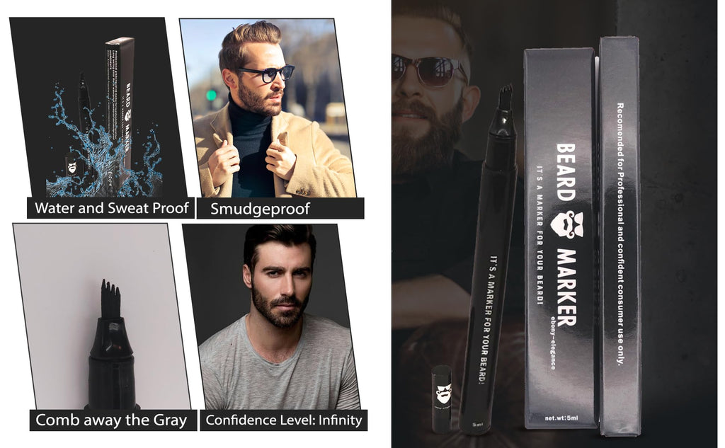 Beard Filler Pen by Beard Marker – ebony-elegance (Black) – Waterproof, Smudge-Proof Gray Beard Concealer, Quick-Dry, Professional Beard Touch-Up