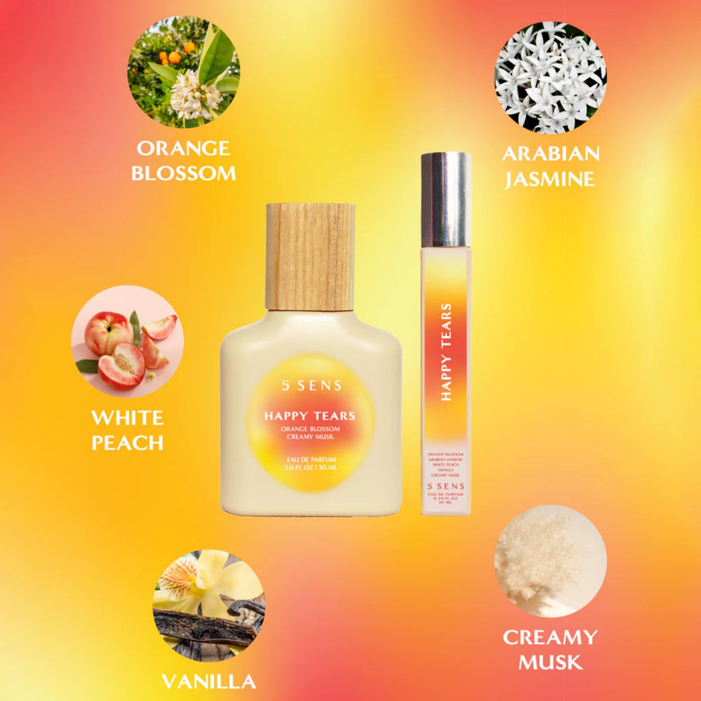 5 SENS Happy Tears Eau de Parfum (30 mL) - Clean, Long-Lasting Fine Fragrance - Warm Floral with Orange Blossom, Arabian Jasmine, White Peach, Creamy Musk & Mandarin - Vegan, Cruelty-Free