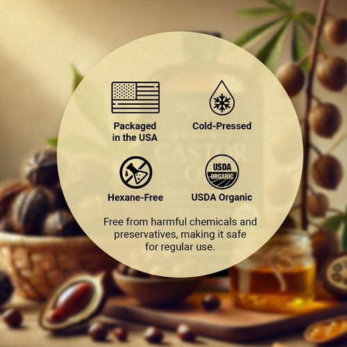 Organic Castor Oil for Hair, Scalp, Skin, Face & Eyelashes | USDA Certified | 100% Pure Castor Oil Organic Cold Pressed Unrefined Glass Bottle, Hexane Free - Soulspa Pure - 16 fl oz