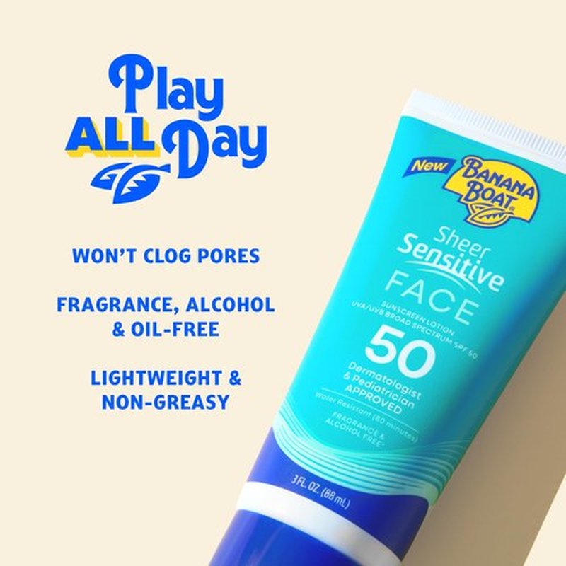 Banana Boat Sheer Sensitive Face Sunscreen Lotion SPF 50, 3 Fl Oz - Travel Size Sunscreen for Face