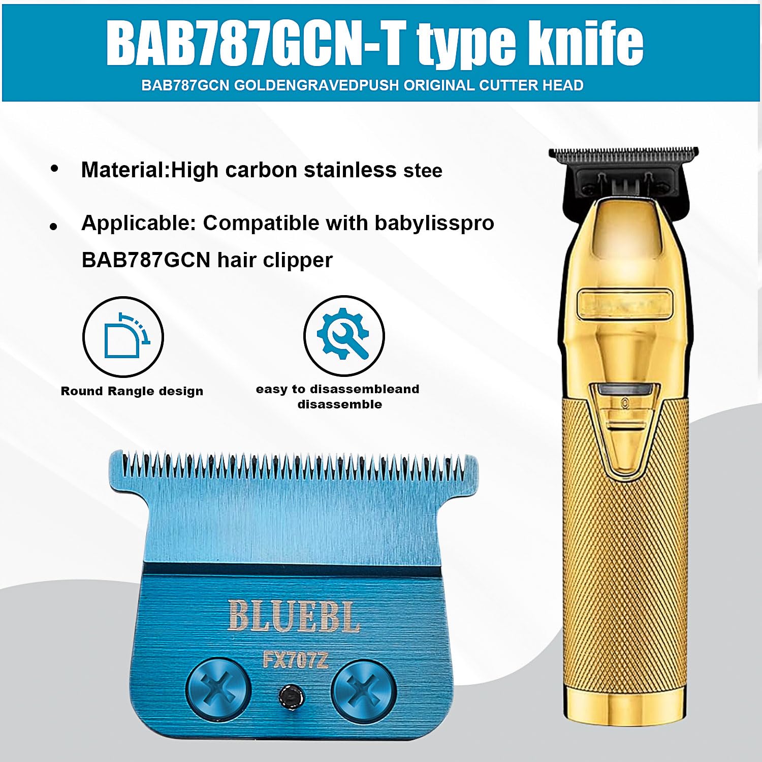 1 Pc FX707Z DLC 2.0 Replacement Blades Head Compatible with BaByliss PRO Barberology Trimmer Blade,Zero-Gapped Replacement Trimmer Blade Compatible with BaBylissPRO FX787 & FX726 Trimmer (Blue)