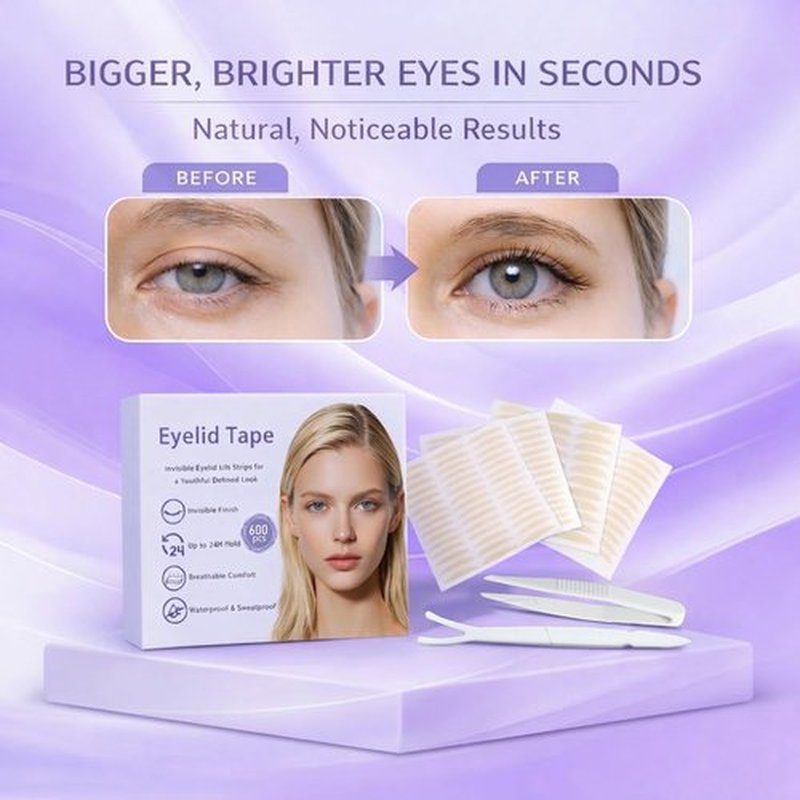Eyelid Tape for Hooded Eyes Invisible 600Pcs, Waterproof Eyelid Lifter Strips for Natural-Looking