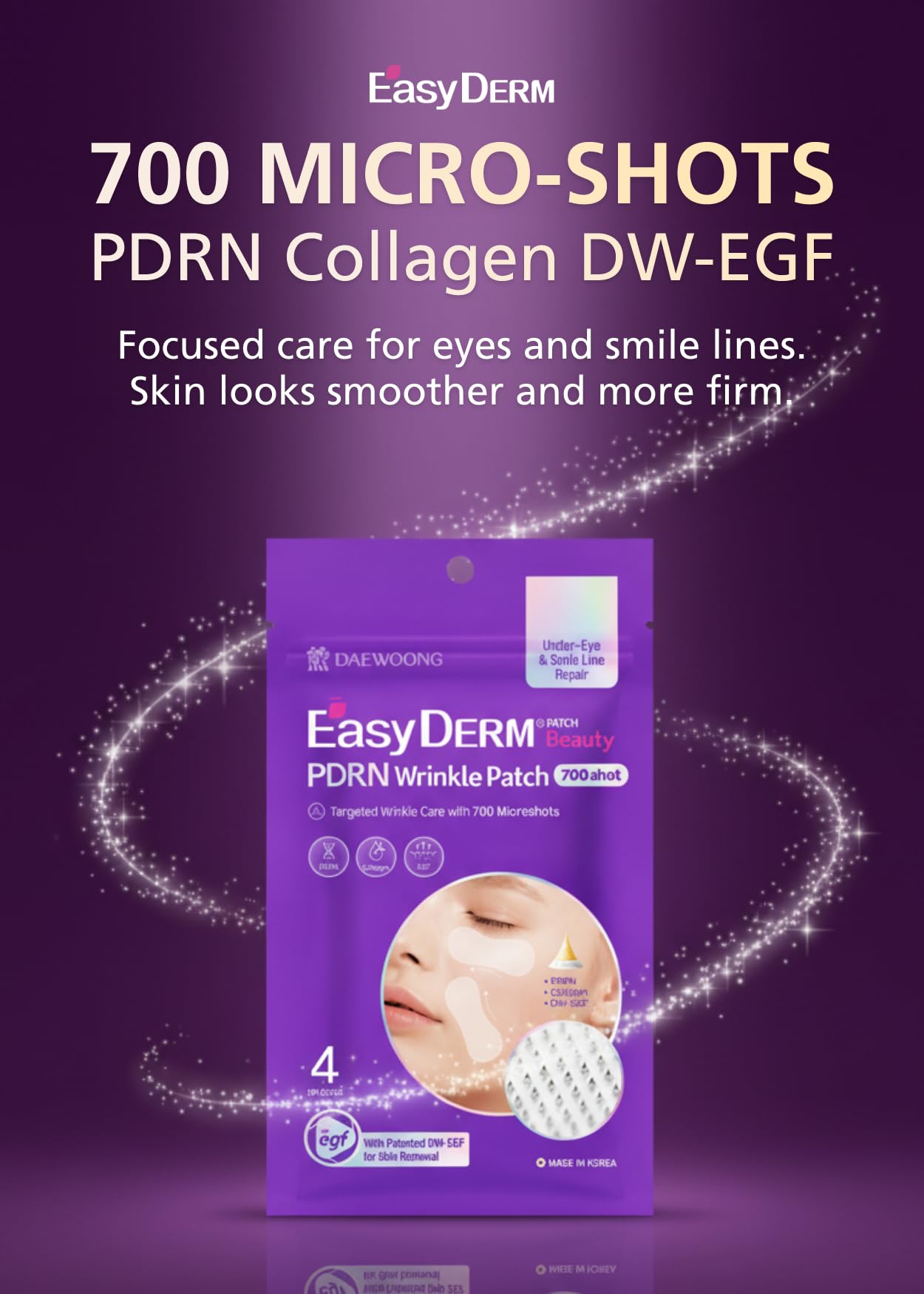 DWEasyDerm Easyderm PDRN Anti-Wrinkle Patch - Under Eye & Smile Line treatment, 8 Patches, K-Beauty Korean Skincare with Collagen & EGF, Eye patches, PDRN Eye Mask, Summer & Travel Essentials