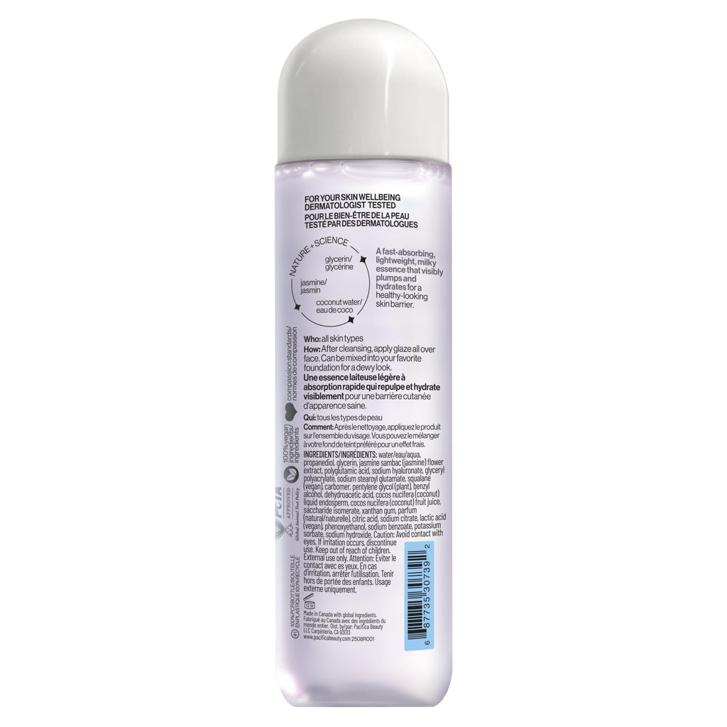 Pacifica Hydrating Glazing Facial Essence with Jasmine Squalane and Polyglutamic Acid - Milky Glass Skin Essence for Dry Skin - Deep Hydration Moisture Lock - Clean Vegan Cruelty-Free - 5 Fl Oz