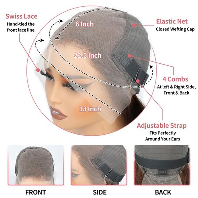 Fopeela 32 Inch 13x6 Chocolate Brown Human Hair Wig 12A Straight 100% Unprocessed HD Transparent 200 Density Lace Front Wig for Women, Pre Plucked Brown Colored Wigs, No Shedding Soft And Silky