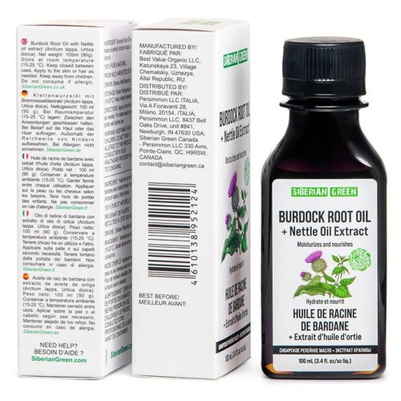 Siberian Green Burdock Oil with Nettle Oil Extract 100ml Natural Hair Loss Burdock Root Care Anti-Dandruff Scalp Stimulates Growth